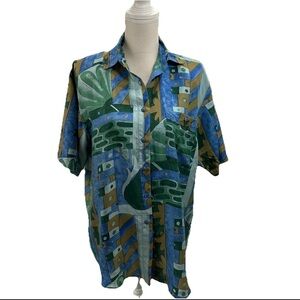 Stunt Collection Silk Retro Shirt Women’s Small Relaxed Fit Padded Shoulders VTG